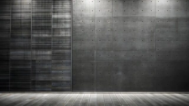 A gray bare wall in a spacious, empty room creates an industrial atmosphere. For backdrops in commercial photography, interior design, architectural projects, and real estate presentations.