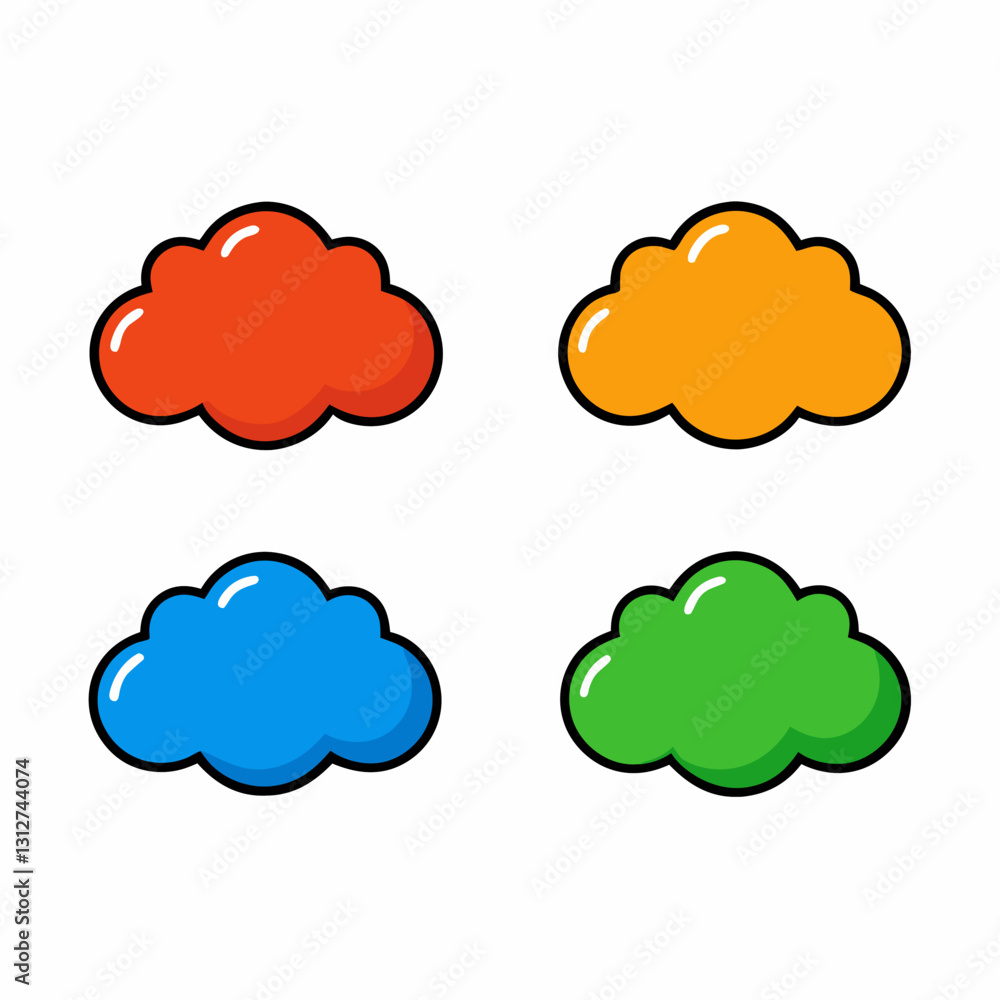 Poster a set of four colorful clouds isolated on a neutral background. they are rendered with a cartoonish 