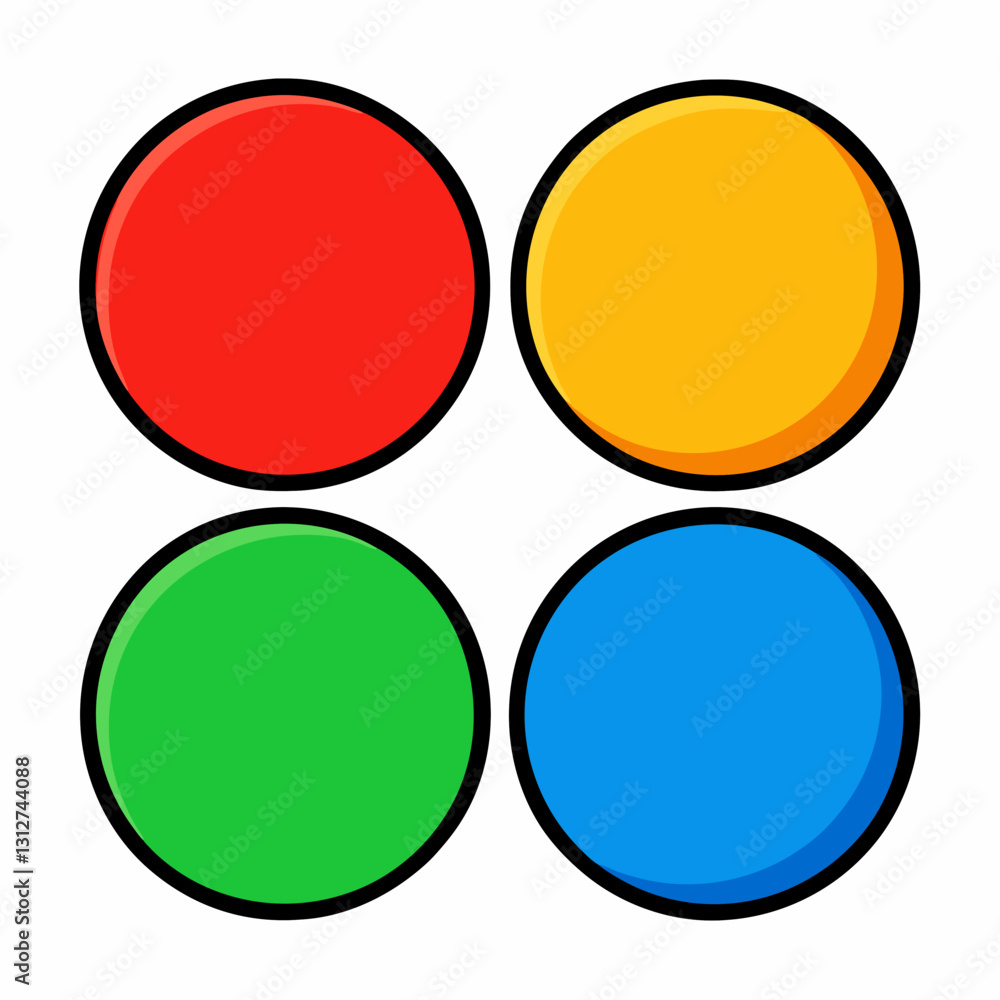 Poster four colorful circles arranged in a square shape. each circle has a different vibrant color with bla