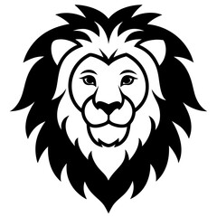 Fototapeta premium lion head, a majestic, detailed black and white illustration of a lion's head with a fierce expression and a full mane, vector illustration