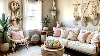 Cozy Spring Living Room Decor with Macrame and Pastel Colors