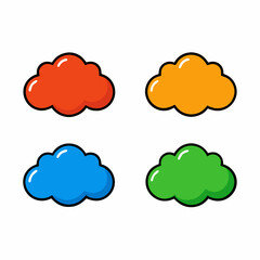 Obraz premium a set of four colorful clouds isolated on a neutral background. They are rendered with a cartoonish style, featuring bold outlines vector illustration