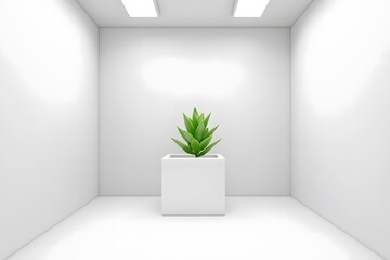 Minimalist White Room Green Plant Potted Succulent