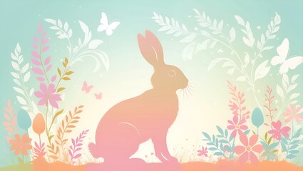 Obraz premium Colorful Silhouette of Rabbit Surrounded by Floral Elements