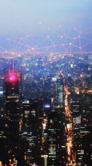 Fototapeta premium City landscape infused with vibrant digital networks