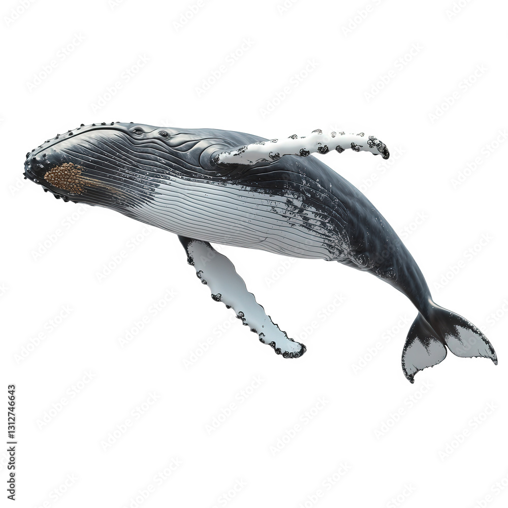 Poster humpback whale gracefully swimming through the water. showcasing its distinctive body shape and fin 