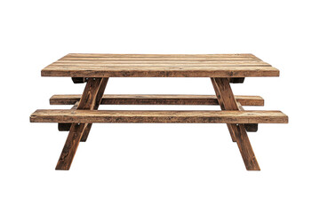 Rustic wooden picnic table perfect for outdoor gatherings in a backyard or park setting