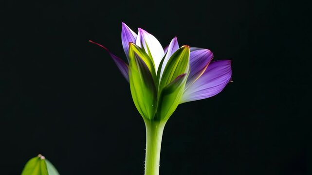 Timelapse Photography of Blooming Aquilegia: Seasonal Transformation of Flora on a Dark Canvas