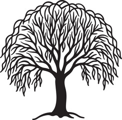 Obraz premium willow tree silhouette, black and white silhouette, vector and&nbsp;illustration