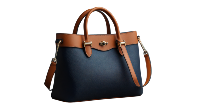 Elegant leather handbag isolated on transparent background