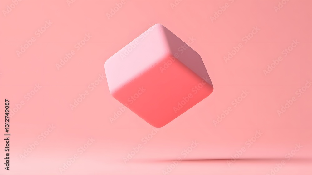 Poster floating pink cube abstract 3d render minimalist background