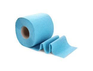 Light blue toilet paper roll isolated on white