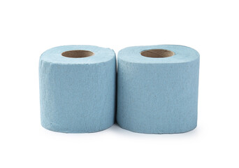 Light blue toilet paper rolls isolated on white