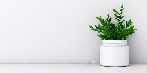 product mockup on display with blank bottle label template with plant 