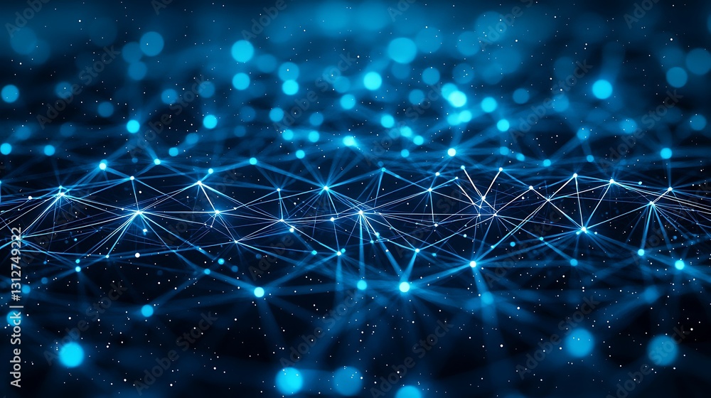 Poster Abstract Digital Network Glowing Blue Nodes Connection Technology Background