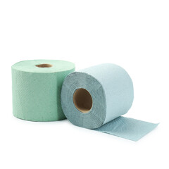 Colorful toilet paper rolls isolated on white