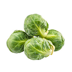 Fototapeta premium Fresh brussel sprouts stacked on a transparent background showcasing their vibrant green color and leafy texture, Brussel Sprouts isolated on transparent background