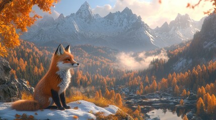 Autumn Fox Mountain Sunrise Panorama