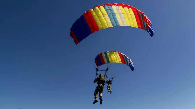 Adventurous Skydivers Gracefully Descending with Vibrant and Colorful Parachutes in the Sky