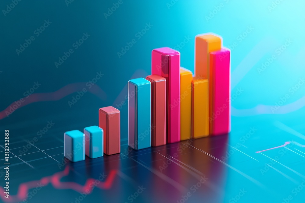Poster abstract colorful 3d bar graph chart business growth financial success data visualization marketing 