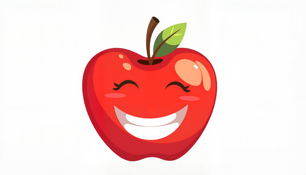 Happy smiling cartoon apple with a leaf