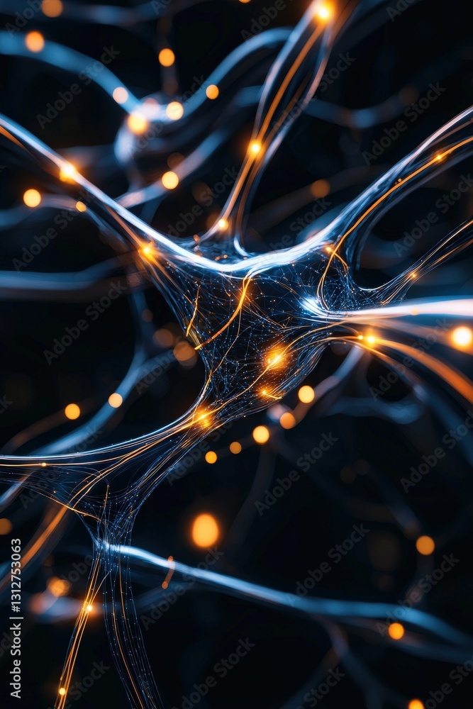 Poster an abstract depiction of ai learning as a glowing neural network.