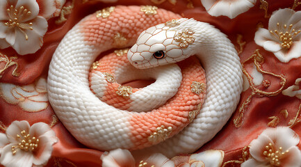 Fototapeta premium a red and white snake coiled around the chinese dragon,