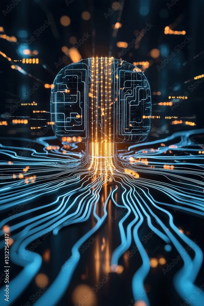 Poster an abstract depiction of ai learning as a glowing neural network.