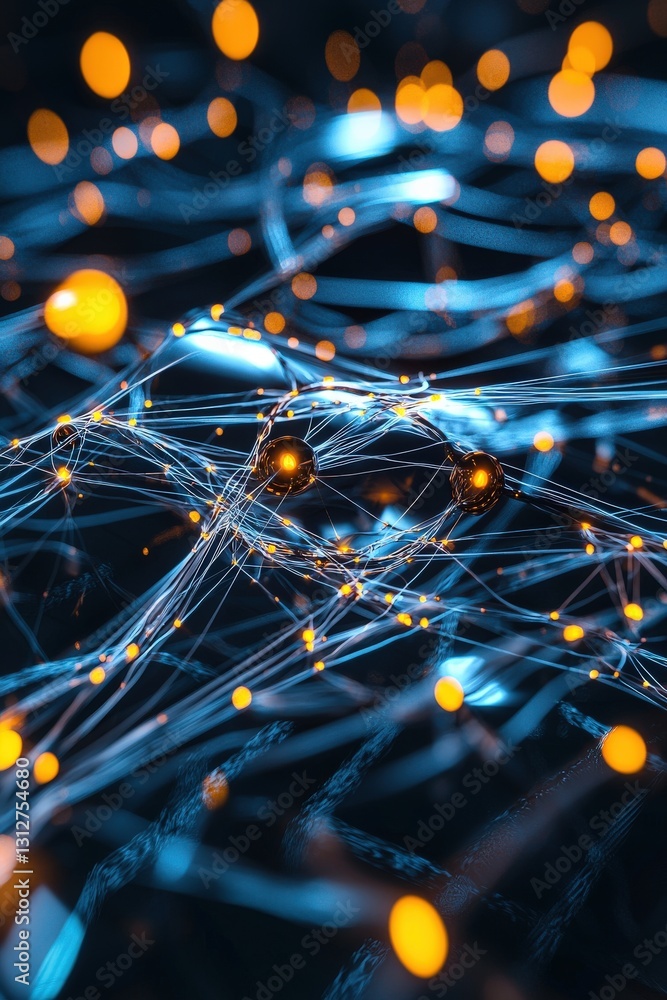 Poster an abstract depiction of ai learning as a glowing neural network.