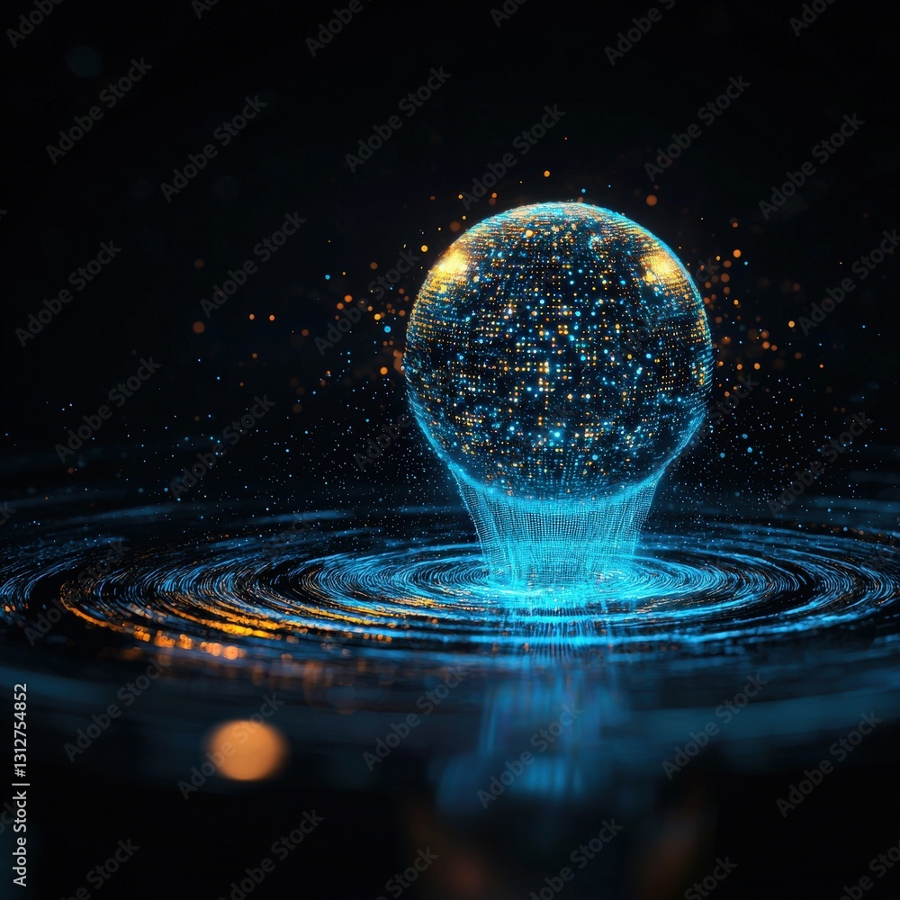 Poster an abstract representation of ai as a glowing digital sphere.