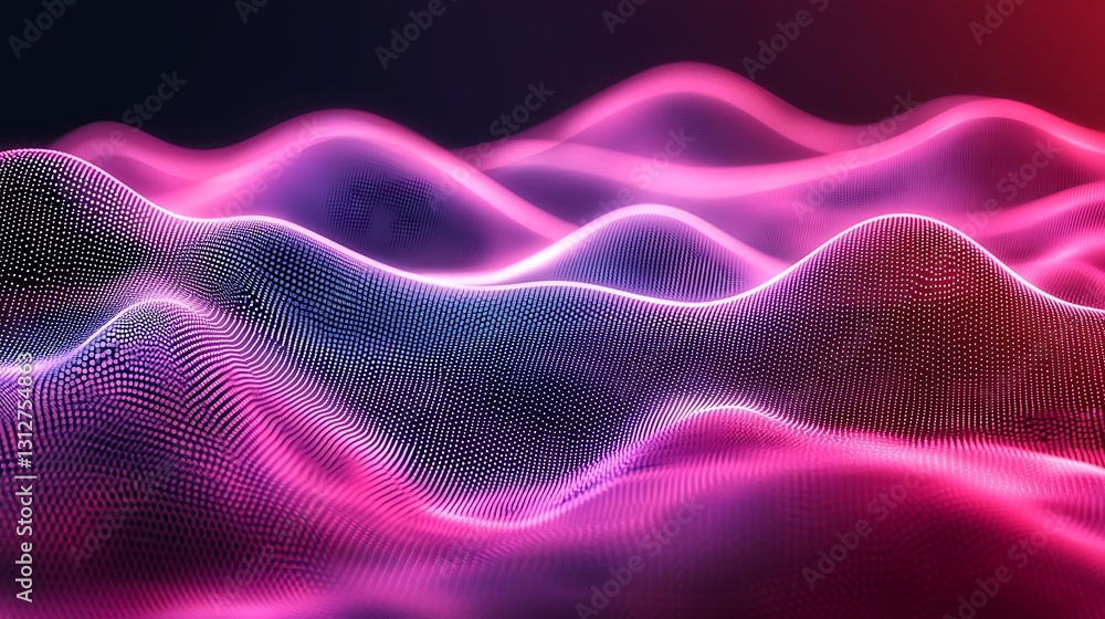 Poster abstract pink purple waves particle background technology data visualization