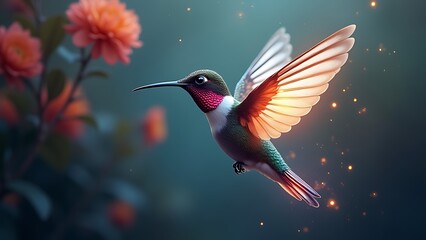 Fototapeta premium surreal hummingbird art, glowing wings design