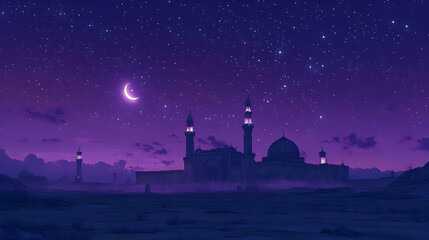 Starry Desert Mosque at Night