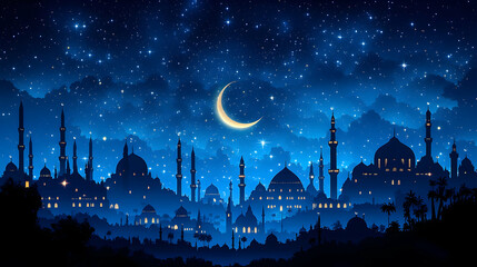 Starry Night Cityscape of Mosques