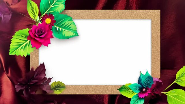 Velvet Background with Cardboard Cutout Adorned with Vibrant Blooms and Blank Space