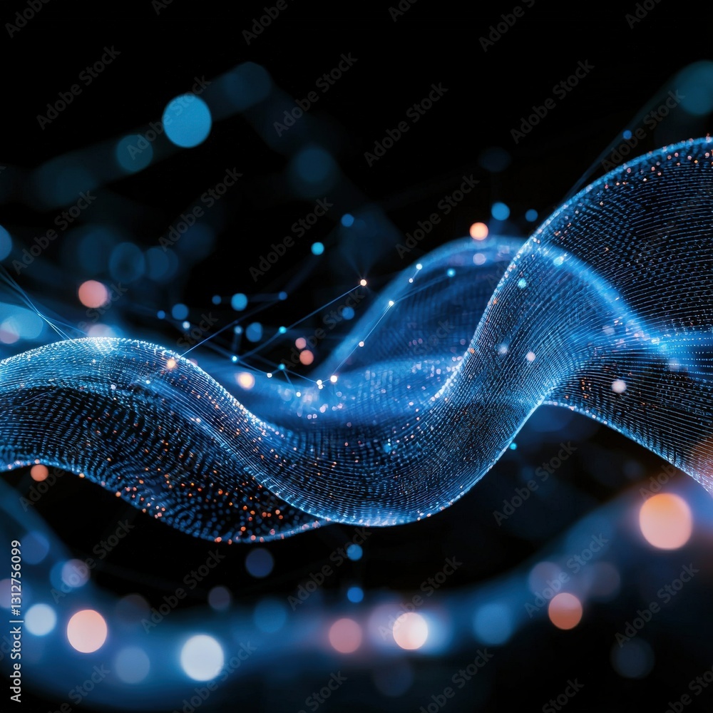 Poster an abstract visualization of the internet as a flowing river of data.