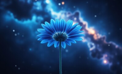 Blue flower against cosmic background