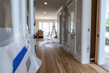 An unfinished home interior with visible renovation progress, showcasing the transition from old to new with fresh paint and construction materials.