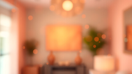 Glittering teal and orange particles complementing bokeh indoors on a blurred light coral gradient canvas