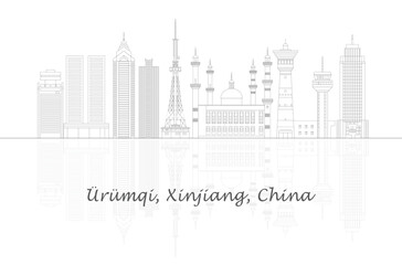 Naklejka premium Outline Skyline panorama of city of Urumqi, Xinjiang, China - vector illustration
