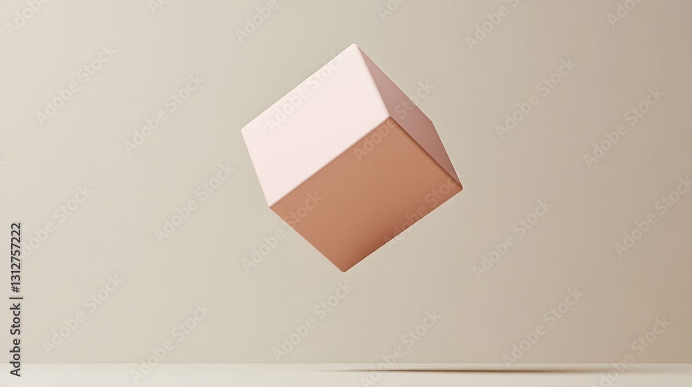 Poster abstract beige cube shape minimalist 3d render