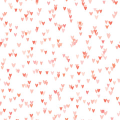 Seamless pattern with pink hearts. Template holiday vector illustration. Design for card, postcard, poster, print, banner. Cartoon colorful hearts on white background.
