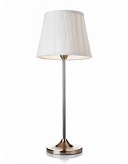 Fototapeta premium Modern lamp with white shade and metallic base stands elegantly on a smooth surface