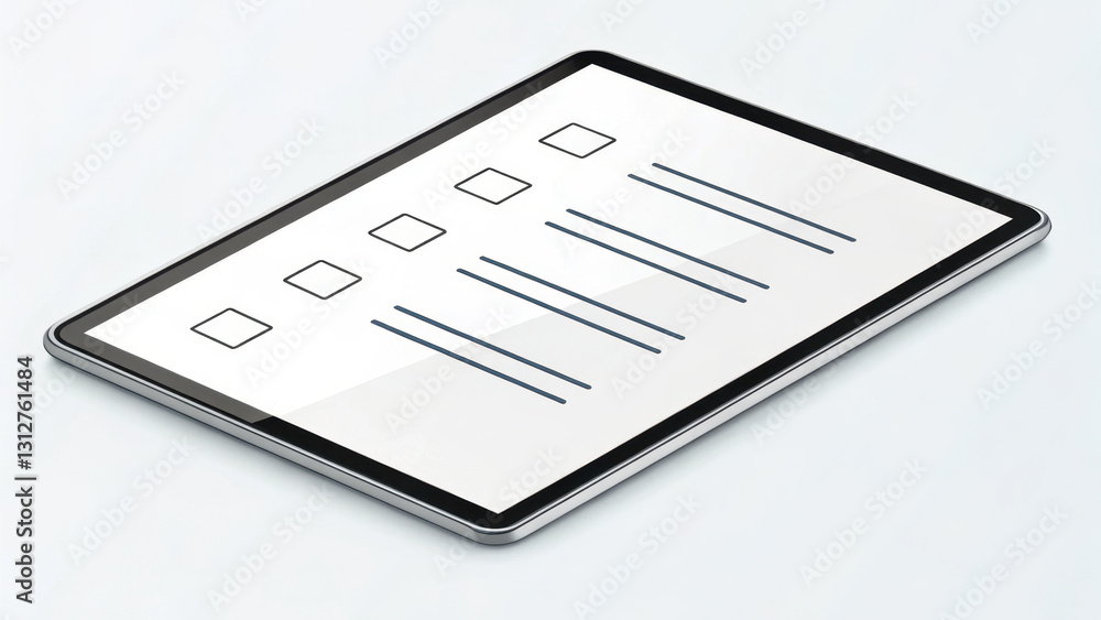 Poster sleek tablet displaying minimalist checklist with empty boxes for tasks. ideal for productivity and 