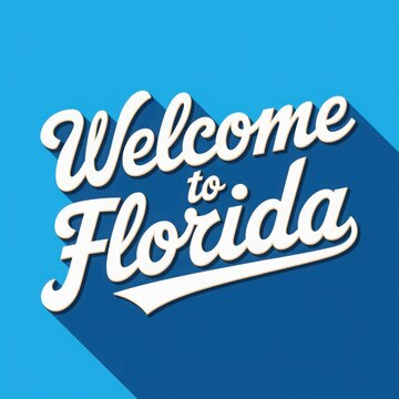 Bold "Welcome to Florida" 3D Typography on Blue Background