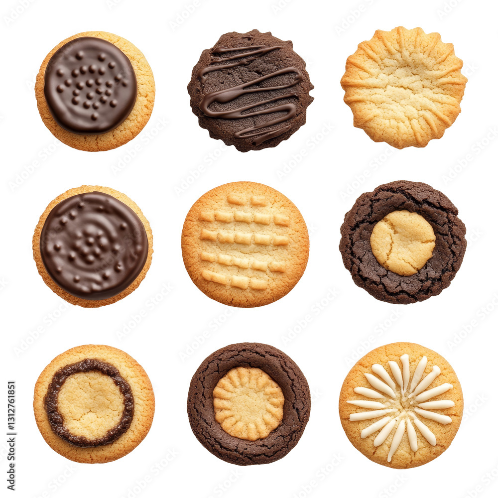 Poster delicious assortment of nine unique cookies arranged on a transparent background for enticing baking