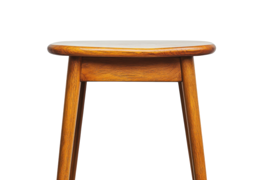 Simple wooden stool with a curved top and slender legs in a minimalist style for versatile use in homes or businesses