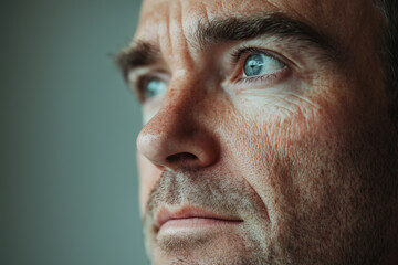 Intense Close-Up of a Man's Face Highlighting His Thoughtful Expression
