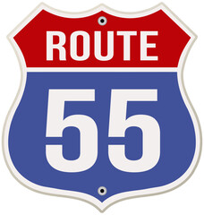 Route 55 Road Sign vector in blue and red colors