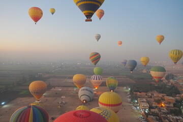 Balloons at sunrise over Luxor, Egypt